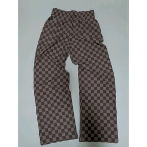 Albion Wide Leg Brown Checkered Pants Size Medium Tall Drawstring